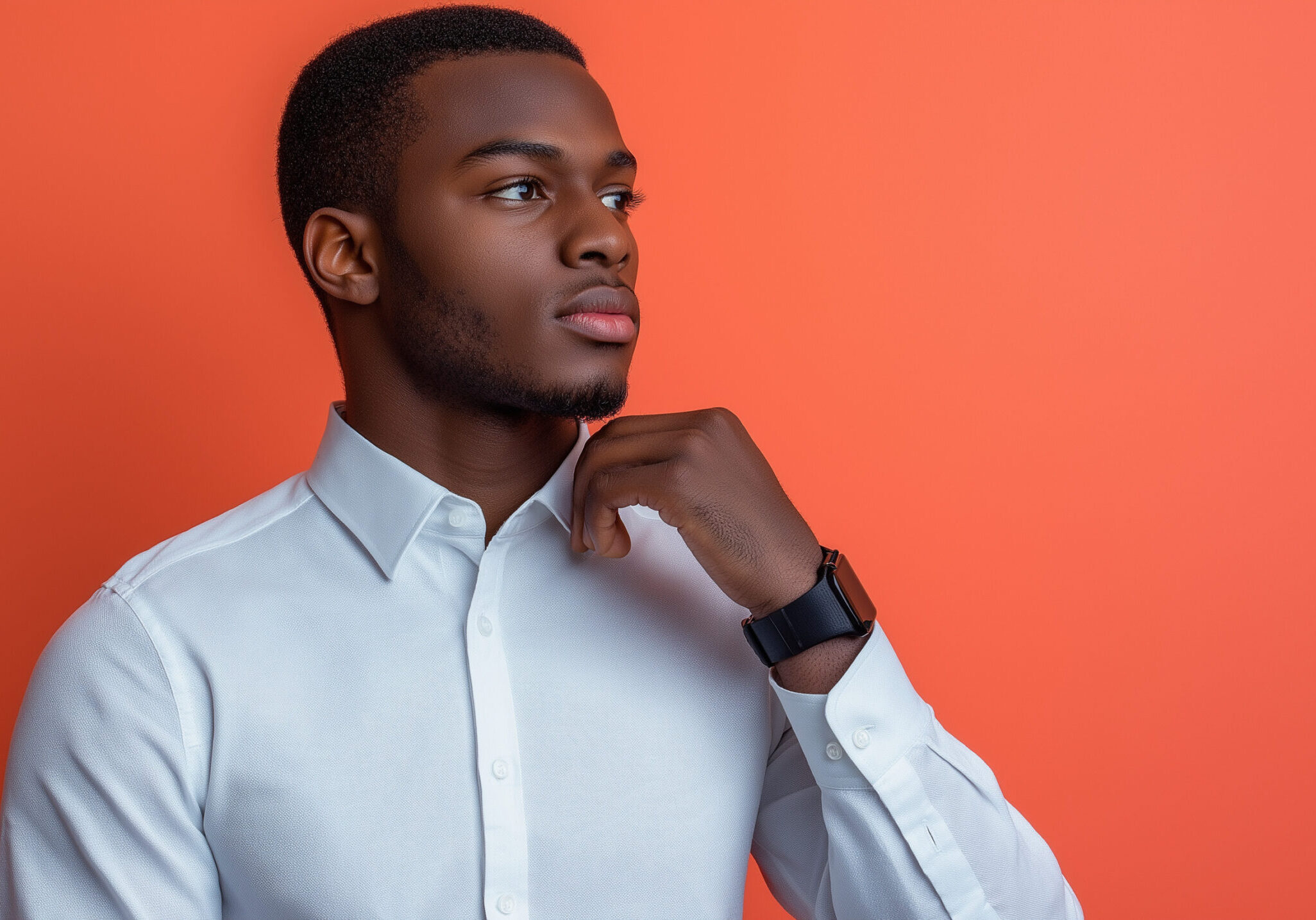 A man in white shirt holding his tie