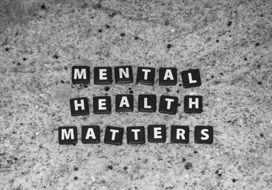 A black and white photo of the words mental health matters